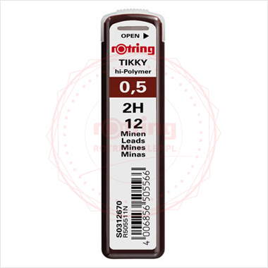 Grafity do ołówków Rotring Tikky 0,5mm 2H - 12 grafitów Grafity do ołówków Rotring Tikky 0,5mm 2H - 12 grafitów