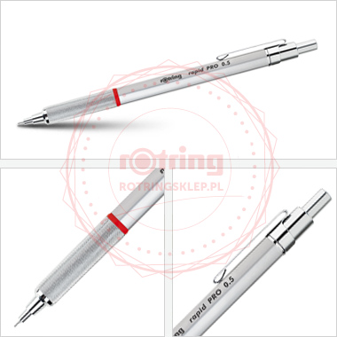 Rotring Rapid Pro - precyzyjny ołówek automatyczny 0,5mm - srebrny Rotring Rapid Pro - precyzyjny ołówek automatyczny 0,5mm - srebrny